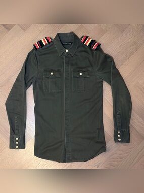 Balmain x H&M Military Epaulette Shirt Olive Green XS